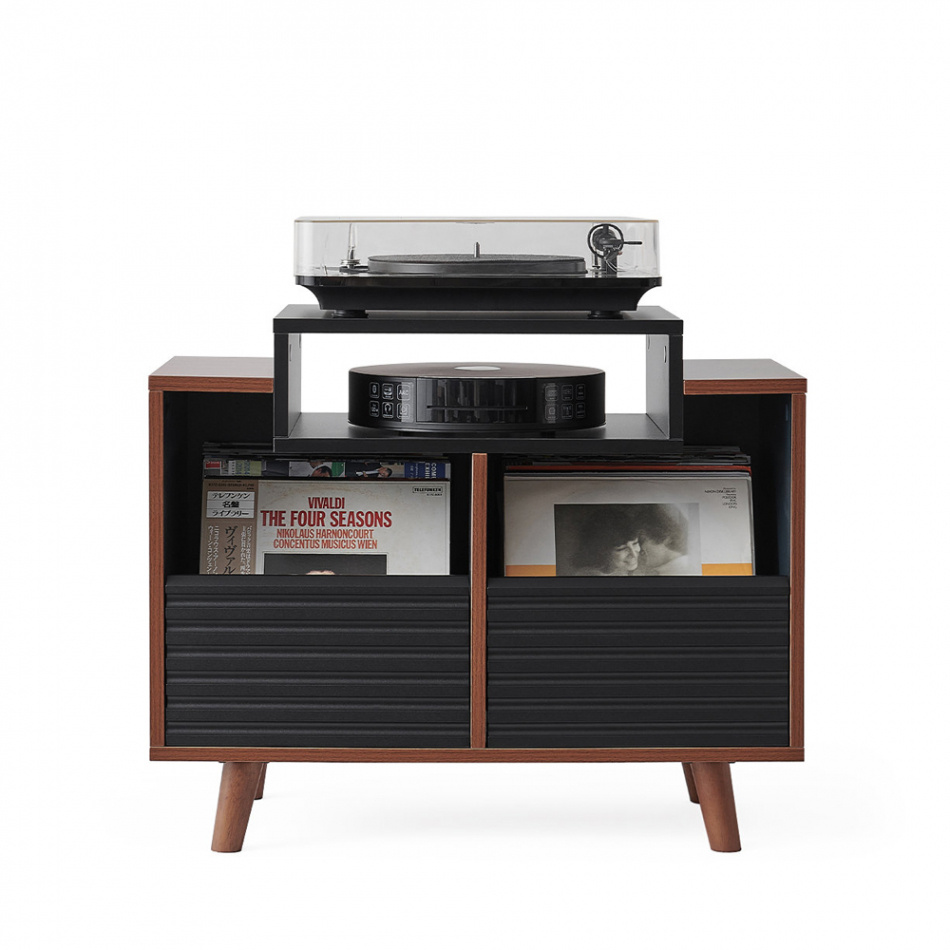 NorStone Oslo Vinyl 800 mediabenk for platespiller & elektronikk, valnøtt/svart