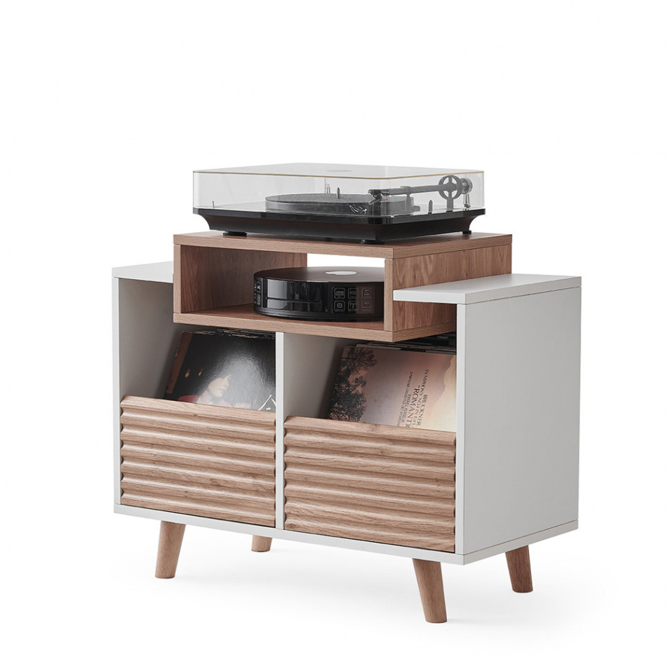 NorStone Oslo Vinyl 800 mediabenk for platespiller & elektronikk, lys eik/hvit