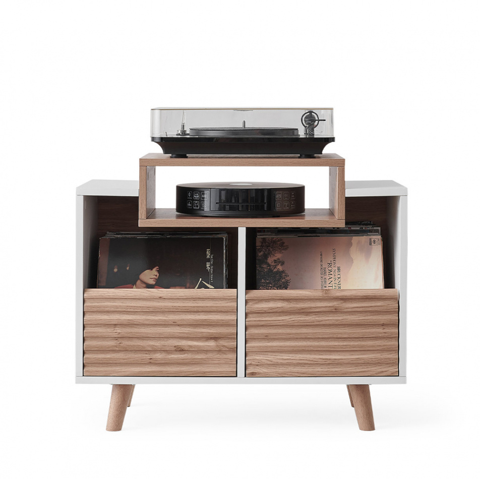 NorStone Oslo Vinyl 800 mediabenk for platespiller & elektronikk, lys eik/hvit