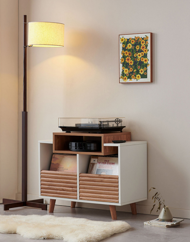 NorStone Oslo Vinyl 800 mediabenk for platespiller & elektronikk, lys eik/hvit