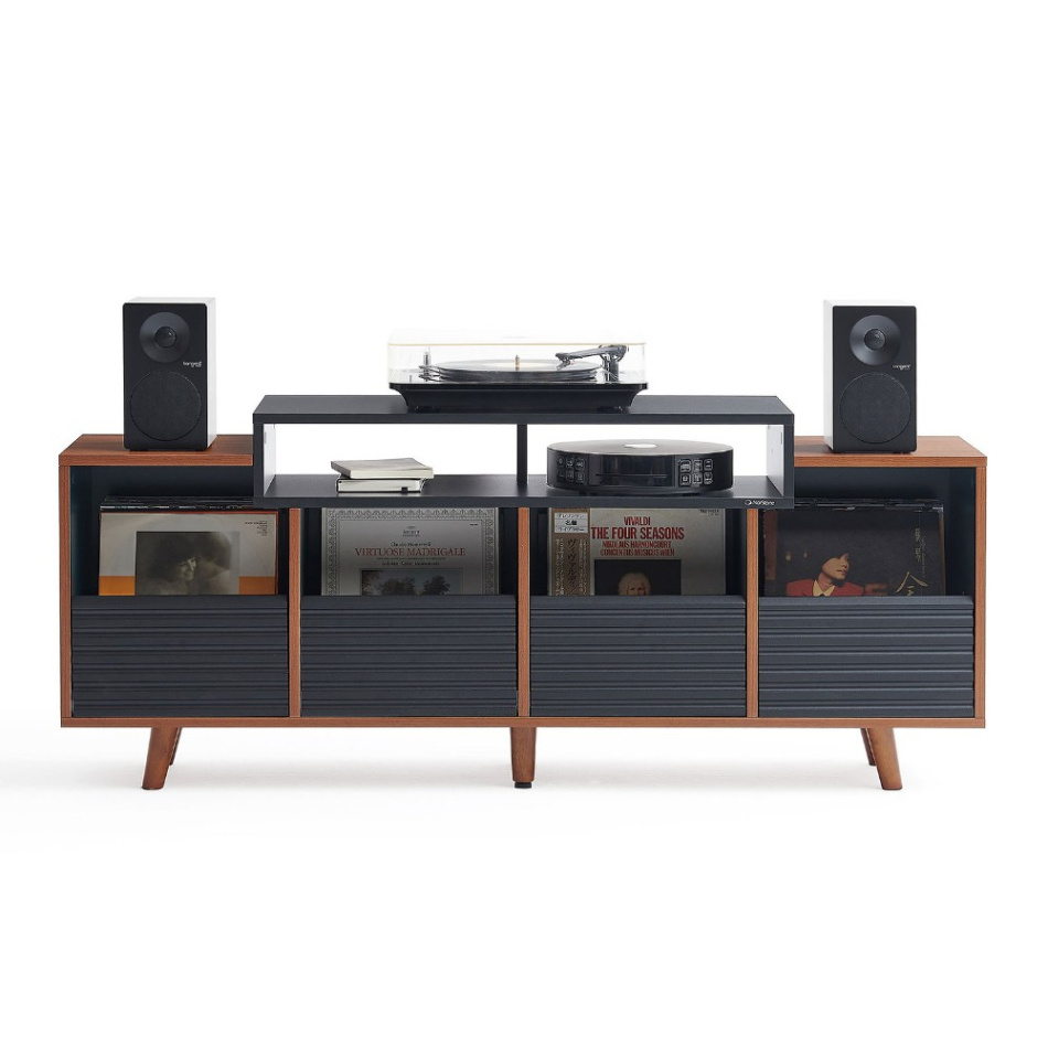 NorStone Oslo Vinyl 1600 mediabenk for platespiller & elektronikk, valnøtt/svart