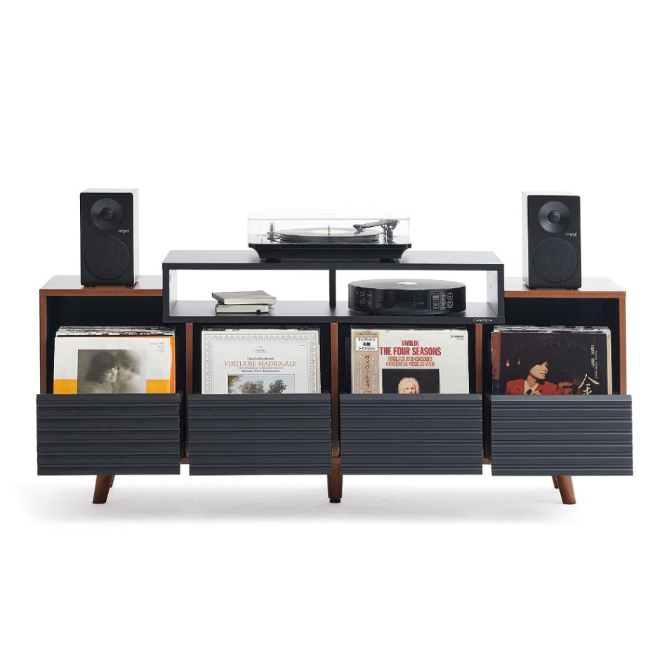 NorStone Oslo Vinyl 1600 mediabenk for platespiller & elektronikk, valnøtt/svart