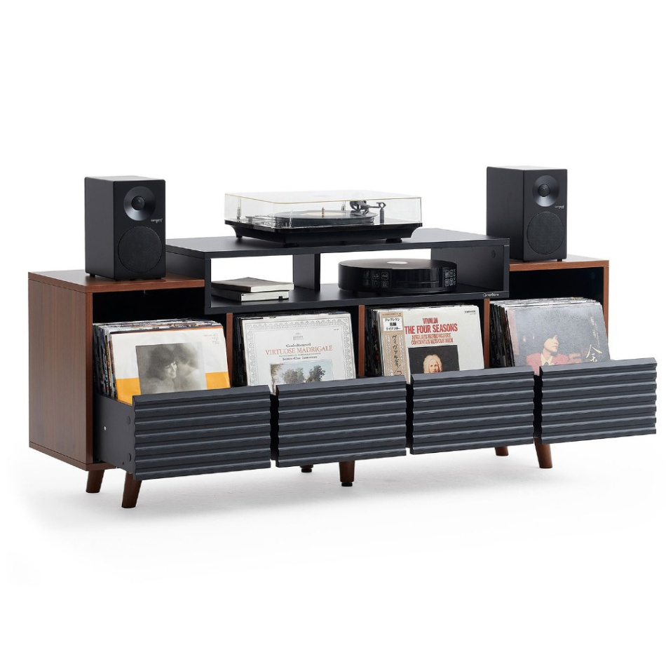 NorStone Oslo Vinyl 1600 mediabenk for platespiller & elektronikk, valnøtt/svart