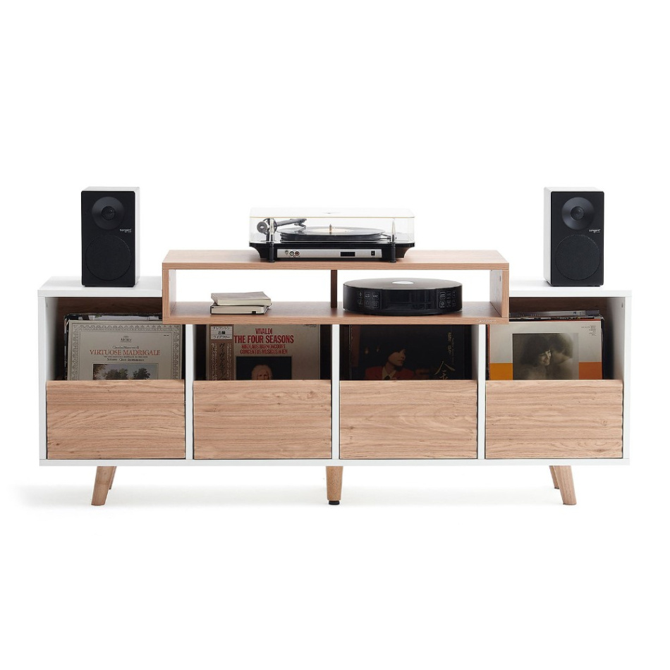 NorStone Oslo Vinyl 1600 mediabenk for platespiller & elektronikk, lys eik/hvit