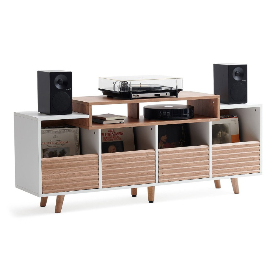 NorStone Oslo Vinyl 1600 mediabenk for platespiller & elektronikk, lys eik/hvit