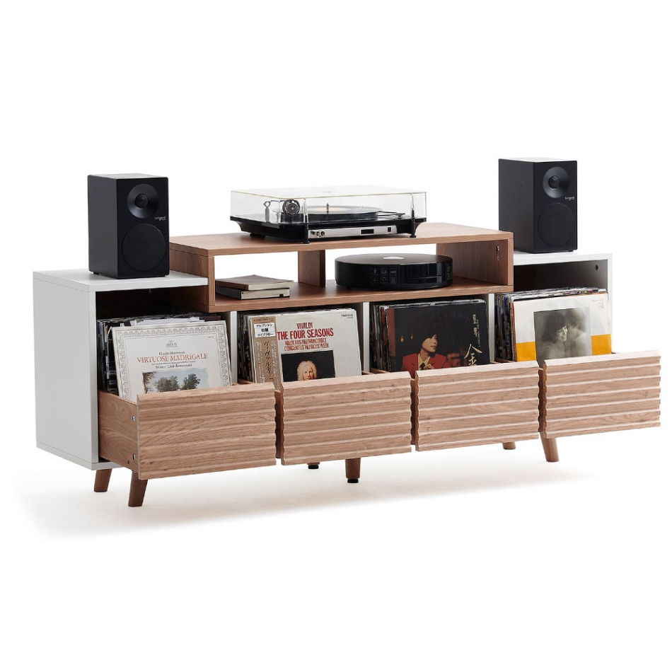NorStone Oslo Vinyl 1600 mediabenk for platespiller & elektronikk, lys eik/hvit