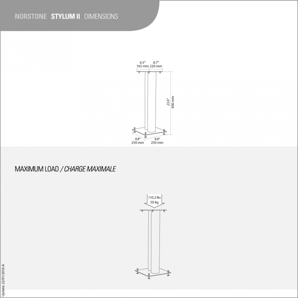 Norstone Stylum 2, matt sølv høyttalerstativer 60 cm høye