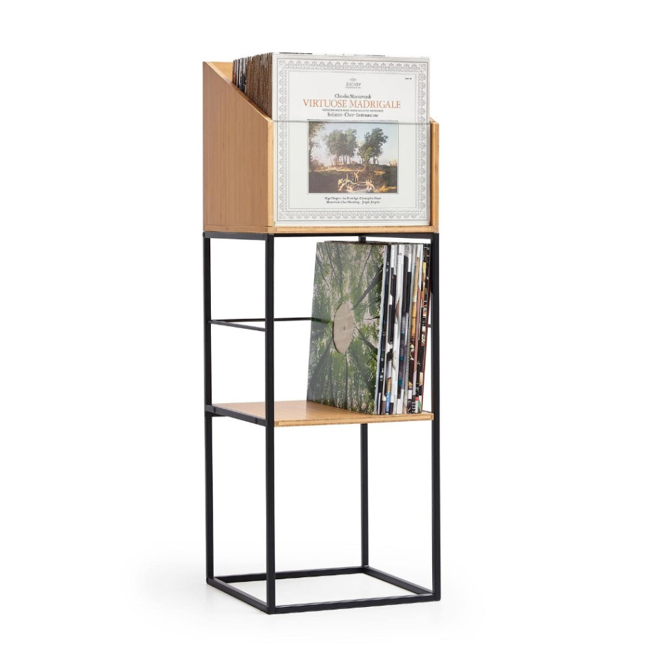 NorStone Vinyl LP Stand oppbevaring av vinylplater, bambus/svart
