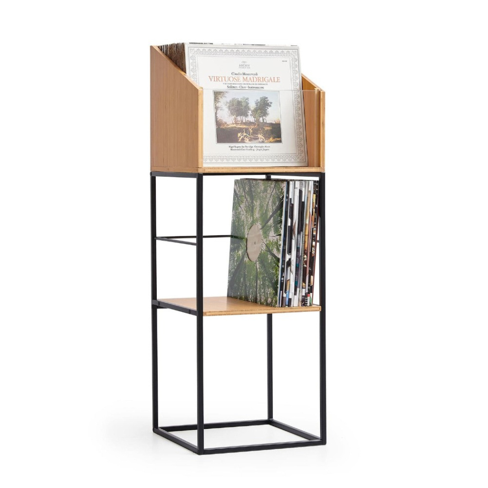 NorStone Vinyl LP Stand oppbevaring av vinylplater, bambus/svart
