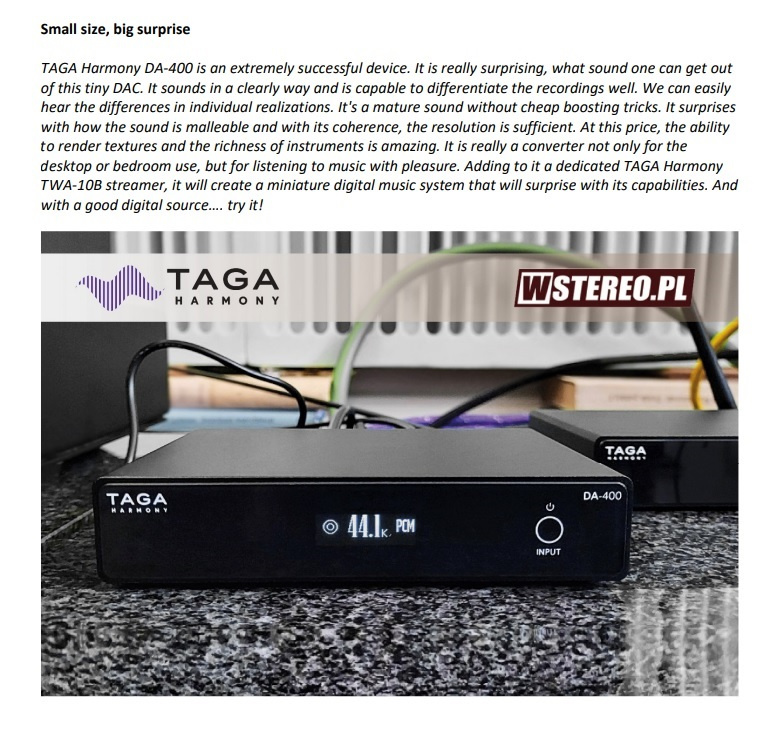 TAGA Harmony DA-400, DAC med DSD- og MQA-støtte