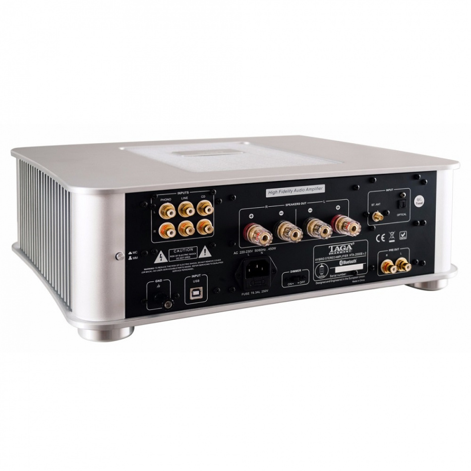 TAGA Harmony HTA-2000B v2 rørbestykket stereoforsterker med Bluetooth & DAC, sølv