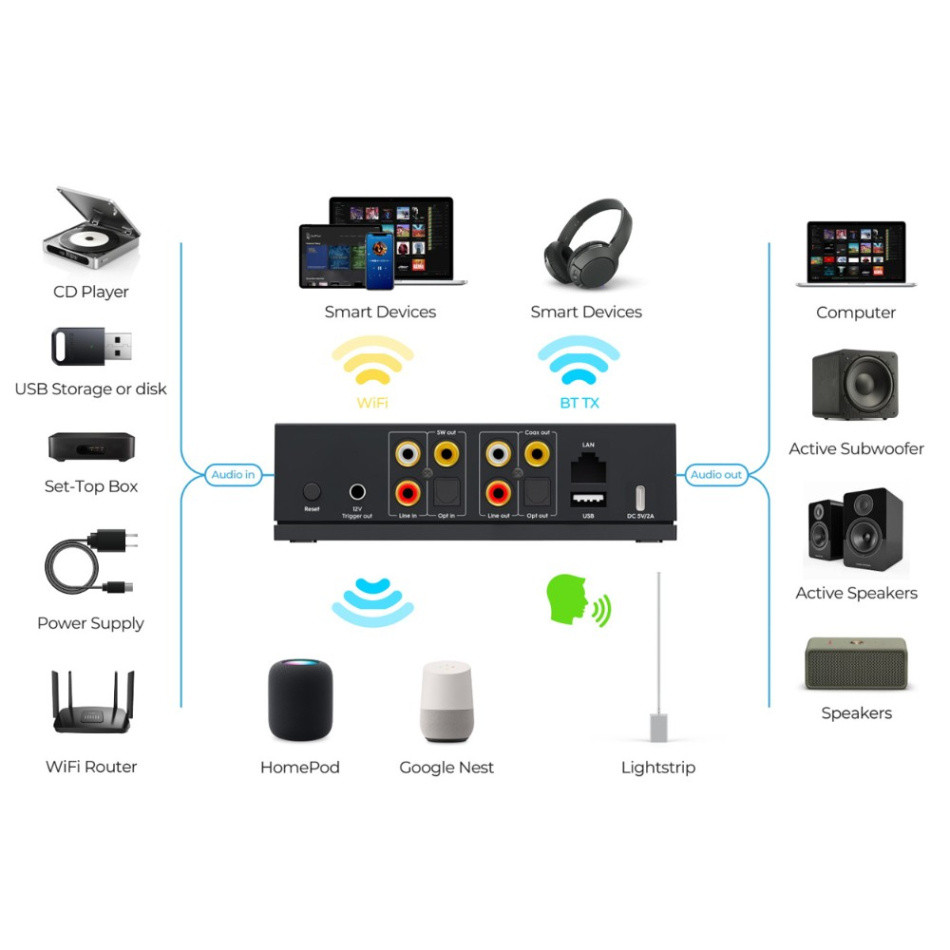 Arylic LP20 nettverksstreamer med AirPlay 2, Google Cast og subutgang