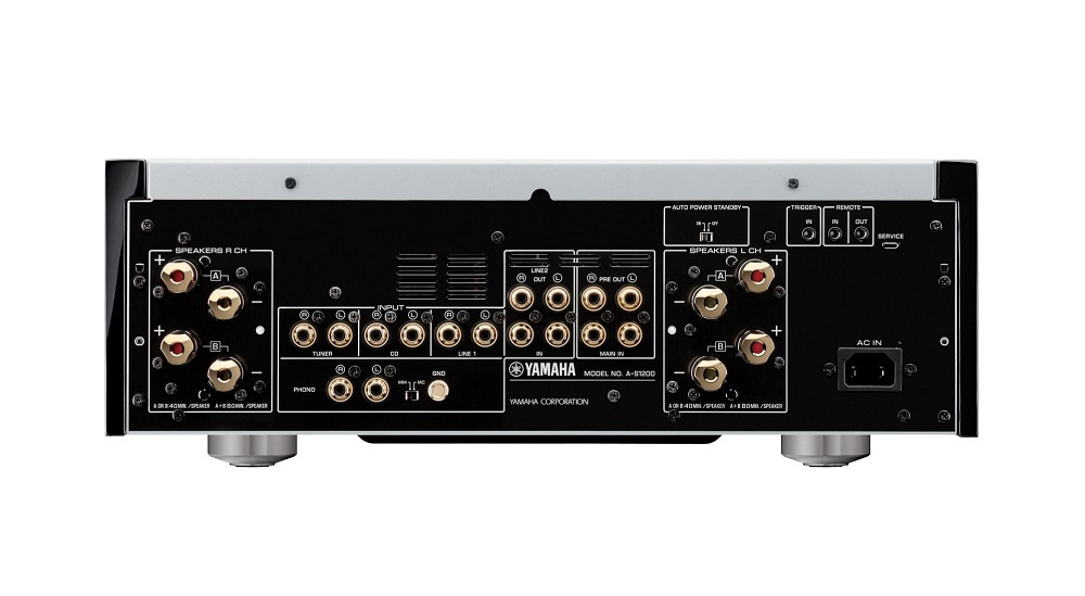 Yamaha A-S1200 stereoforsterker med VU-målere og vintage-design, svart