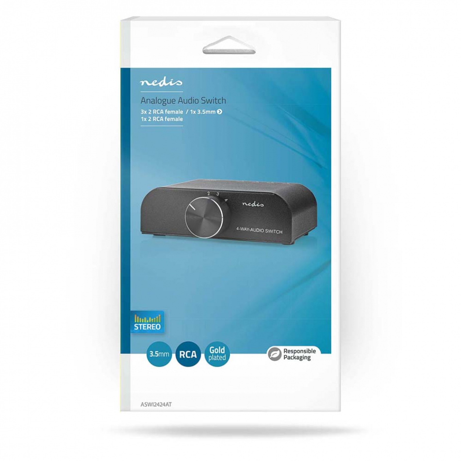 Nedis A-Switch 2424AT, 4-veis lavnivåbryter for stereokilder
