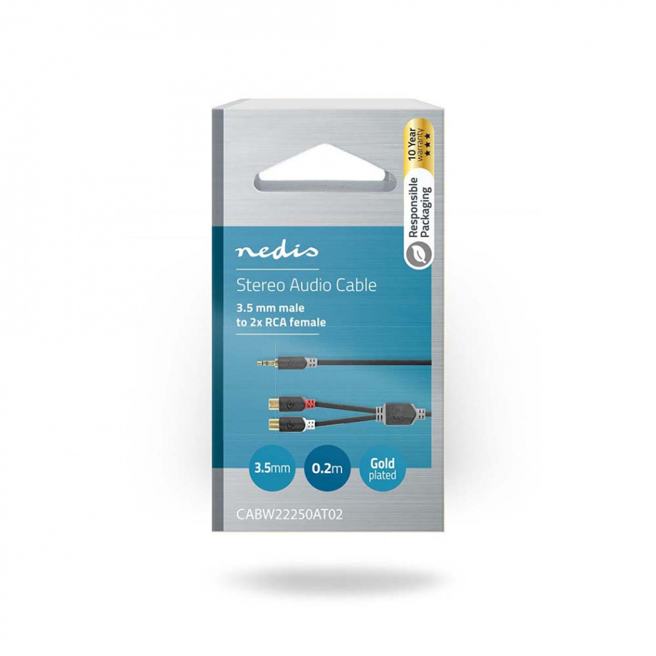 Nedis CAB-W22250 adapterkabel 3,5 mm hann-RCA hunn 0,2 meter