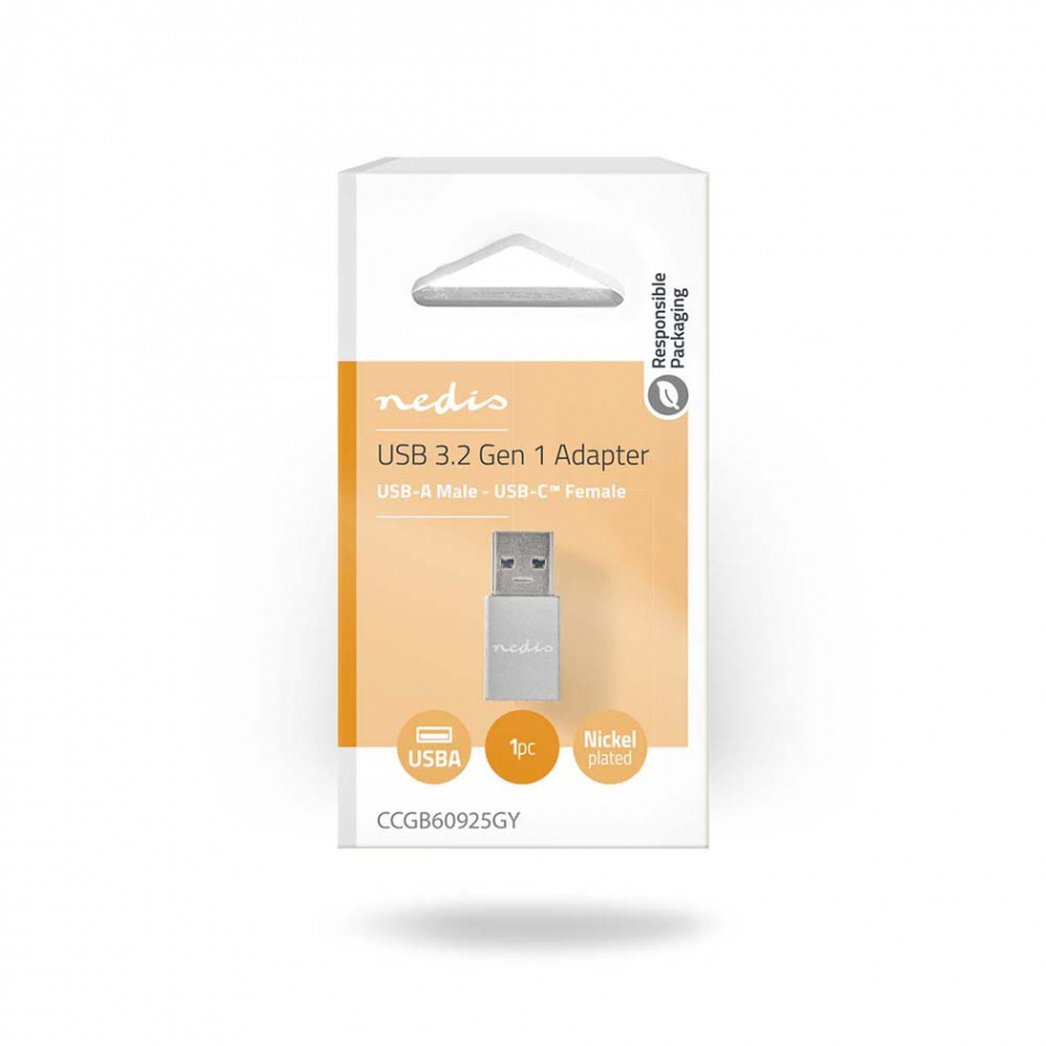 Nedis CCG-B60925GY USB 3.2 Gen 1 Adapter, USB-A Hann - USB-C Hunn