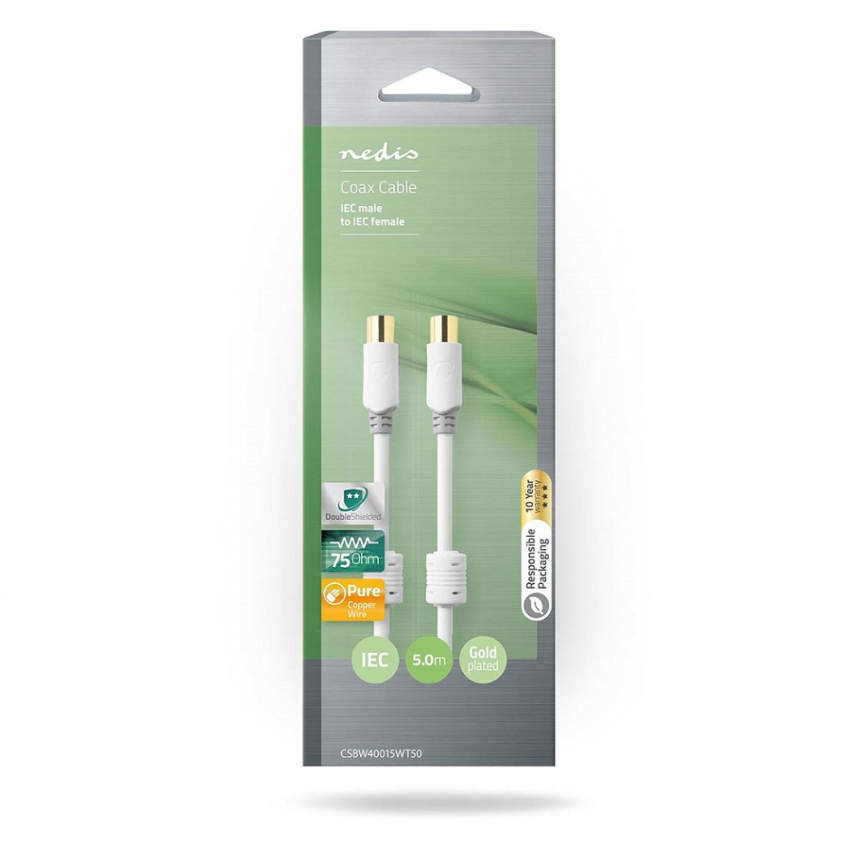 Nedis CSBW40015, 75 Ohm koaksial antennekabel med rette kontakter
