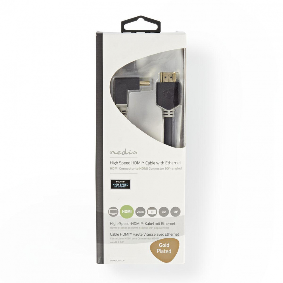 Nedis HDMI-kabel med Ethernet & vinklet kontakt, 2 meter
