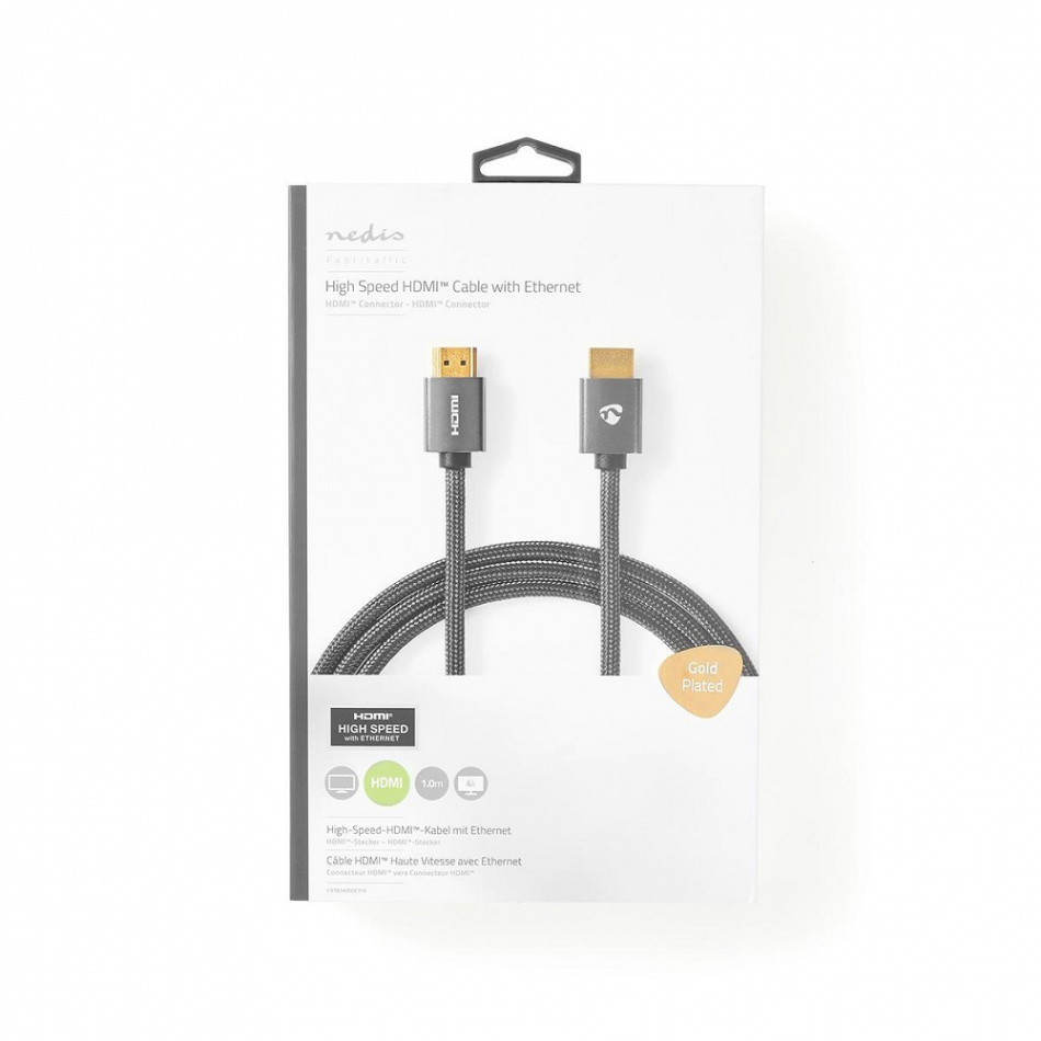 Nedis CVT-B34, HDMI-kabel med Ethernet & 4K metallgrå