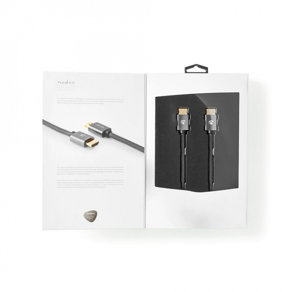 Nedis CVT-B34, HDMI-kabel med Ethernet & 4K metallgrå
