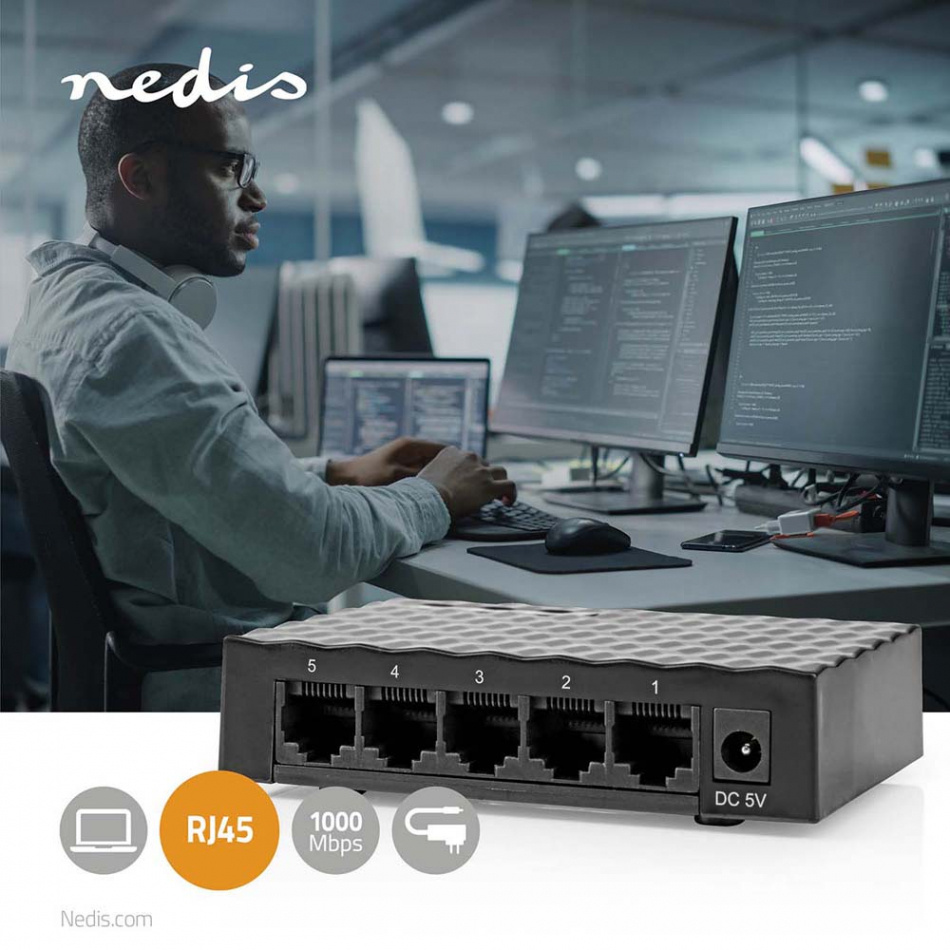 Nedis NSW-H5P110 Nettverkssvitsj 1 GBit/s, 5-porter