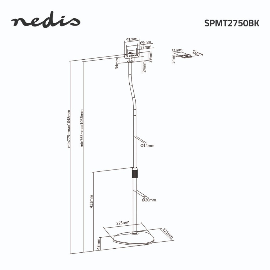 Nedis SPMT-2750 gulvstativ med universell design, par