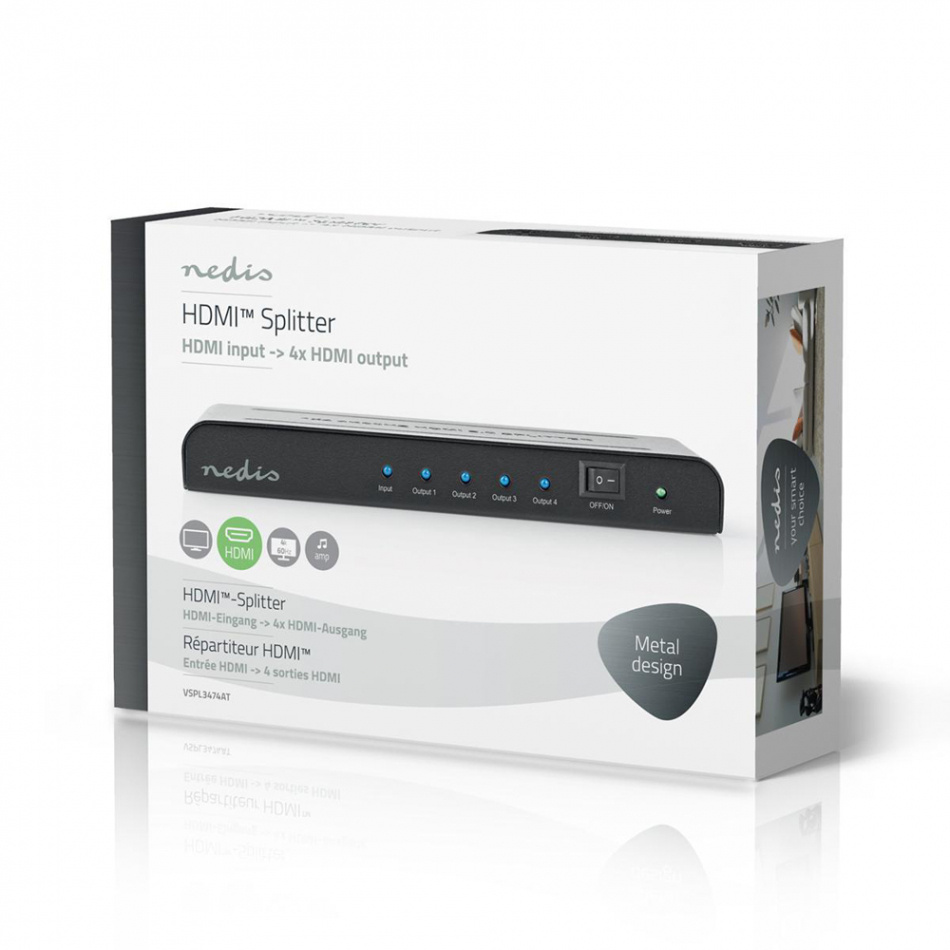Nedis VSP-L3474AT HDMI Splitter, 4-ports 4K@60Hz, 18 Gbps