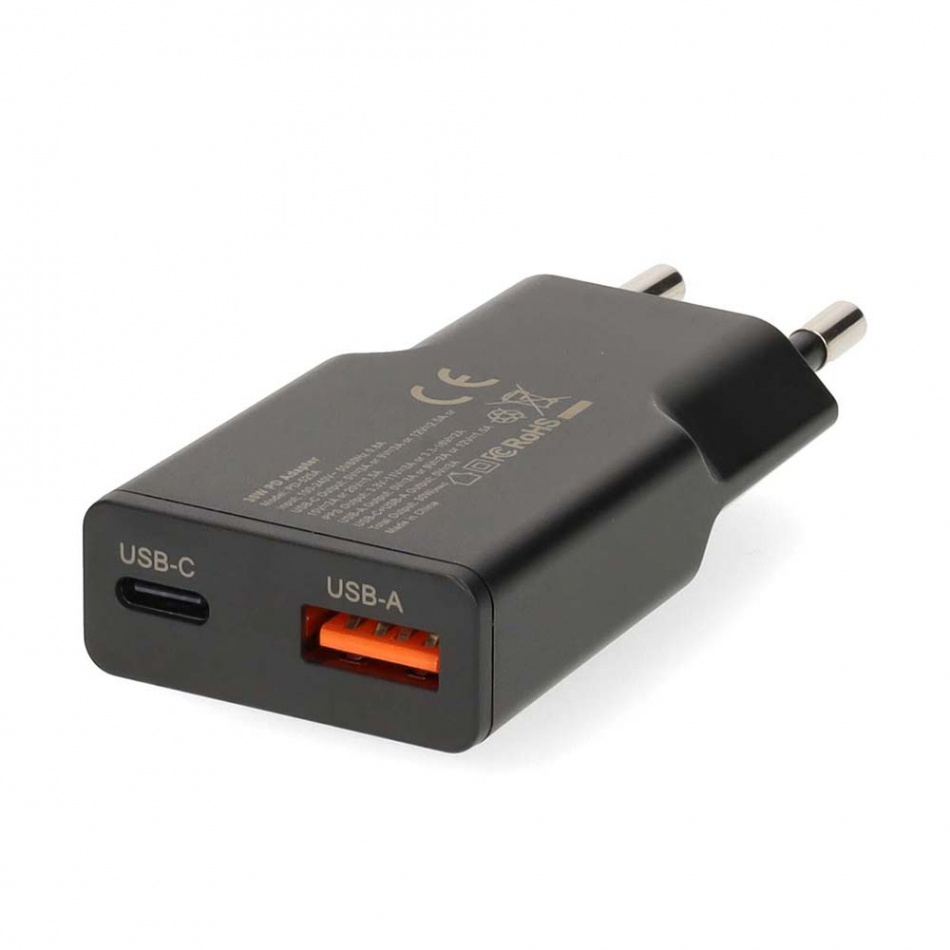 Nedis WCH-A20 GaN-vegglader 20 Watt inkl. USB-C-kabel, svart