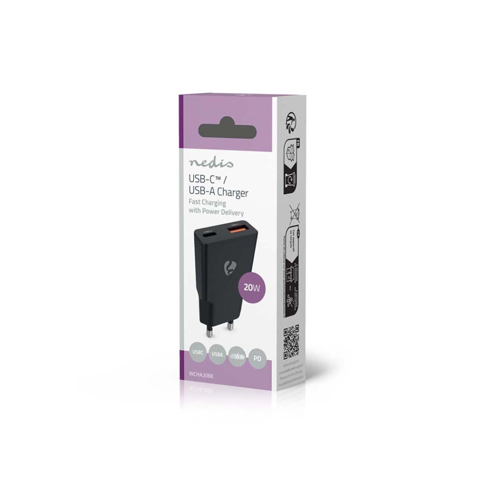 Nedis WCH-A20 GaN-vegglader 20 Watt, svart