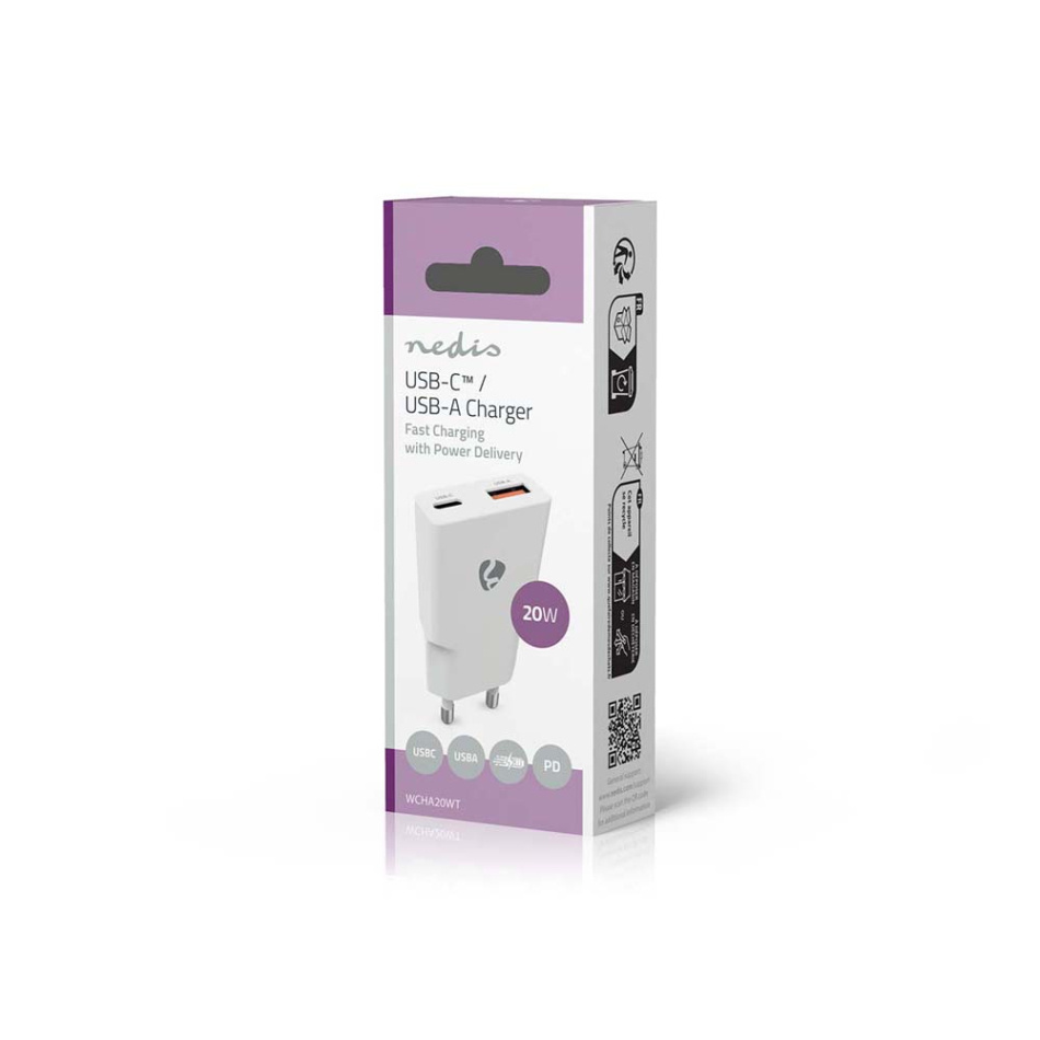 Nedis WCH-A20 GaN-vegglader 20 Watt, hvit