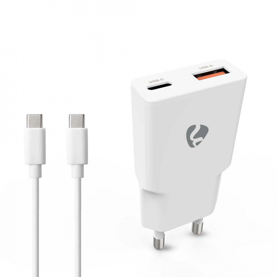 Nedis WCH-A20 GaN-vegglader 20 Watt inkl. USB-C-kabel, hvit