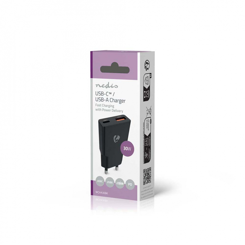 Nedis WCH-A30 GaN-vegglader 30 Watt, svart