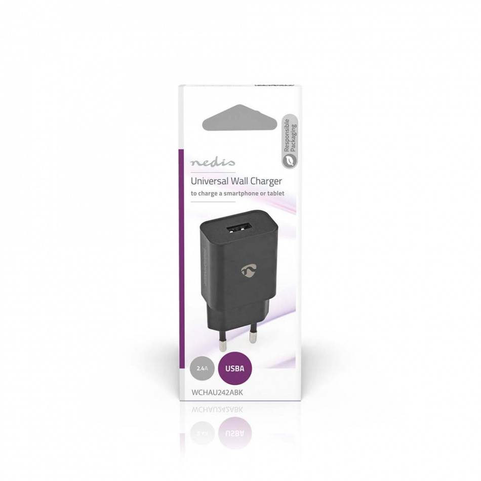 Nedis USB-A strømadapter 2.4A, svart