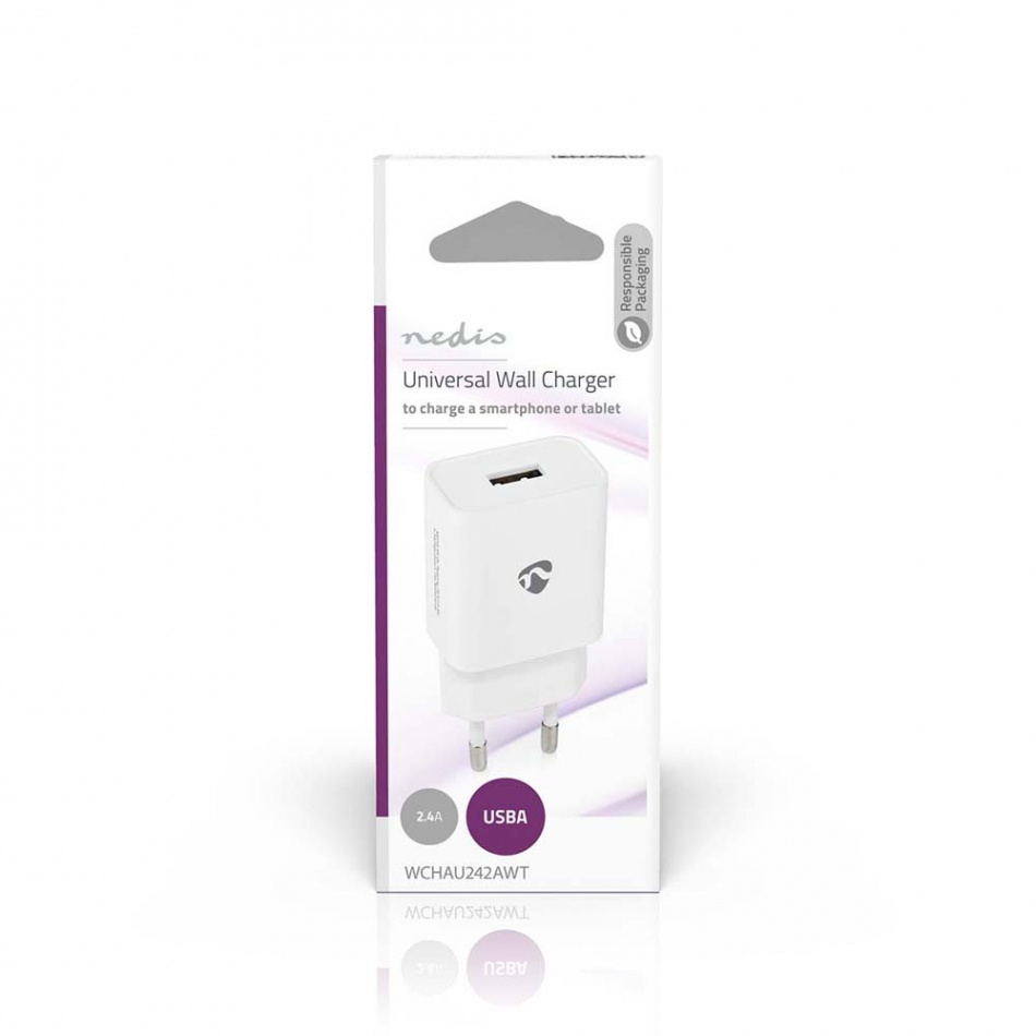 Nedis USB-A strømadapter 2.4A, hvit
