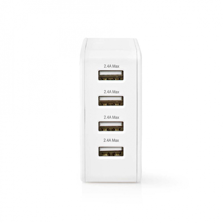 Nedis USB-A strømadapter 4 x 2.4A, hvit