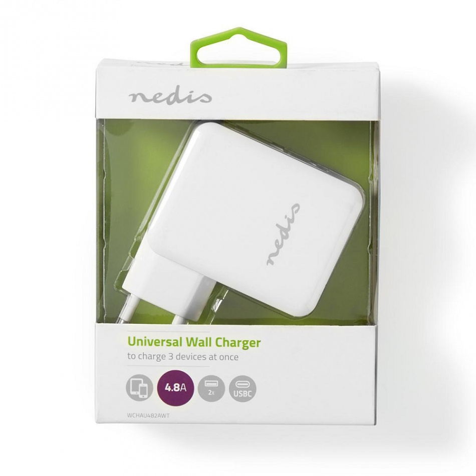 Nedis USB-vegglader 4.8A 2xUSB-A og 1xUSB-C, hvit