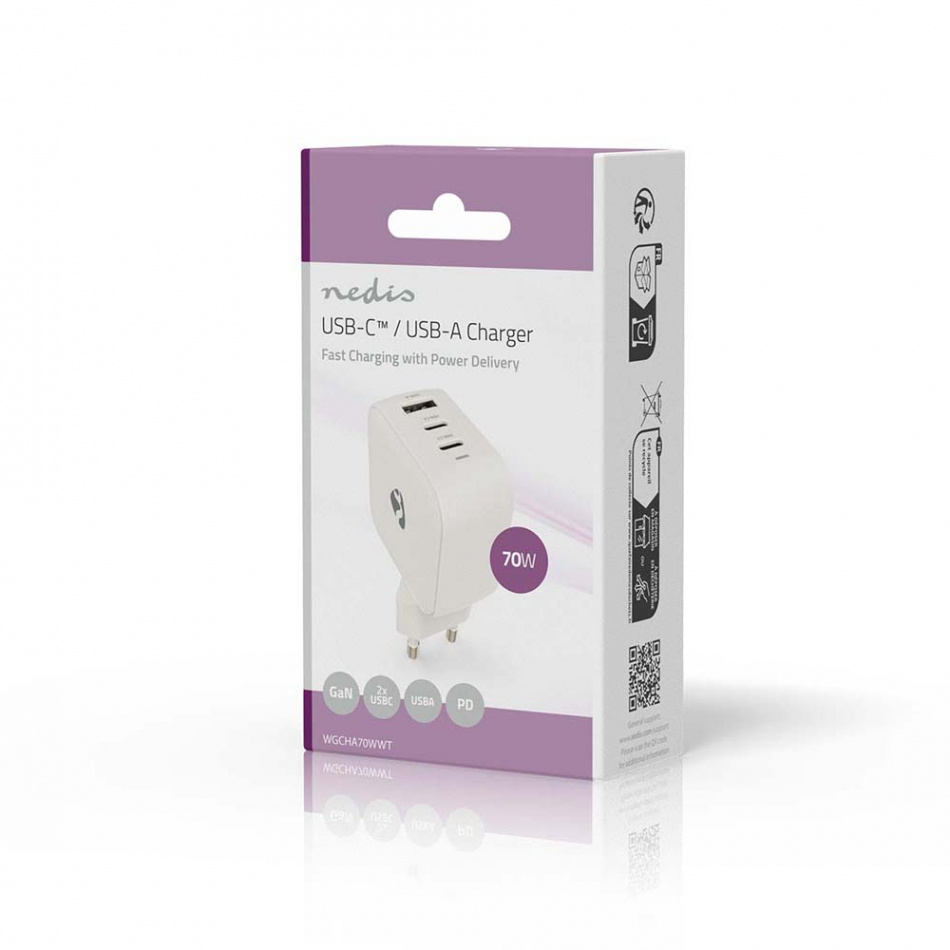 Nedis WCH-A70 GaN-vegglader 70 Watt, hvit