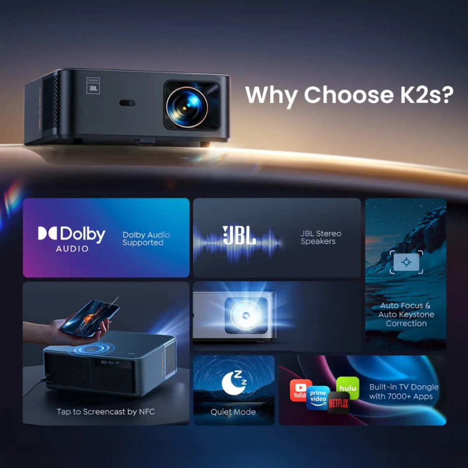 Yaber K2s Full HD LCD-projektor med Dolby Audio & Sound by JBL