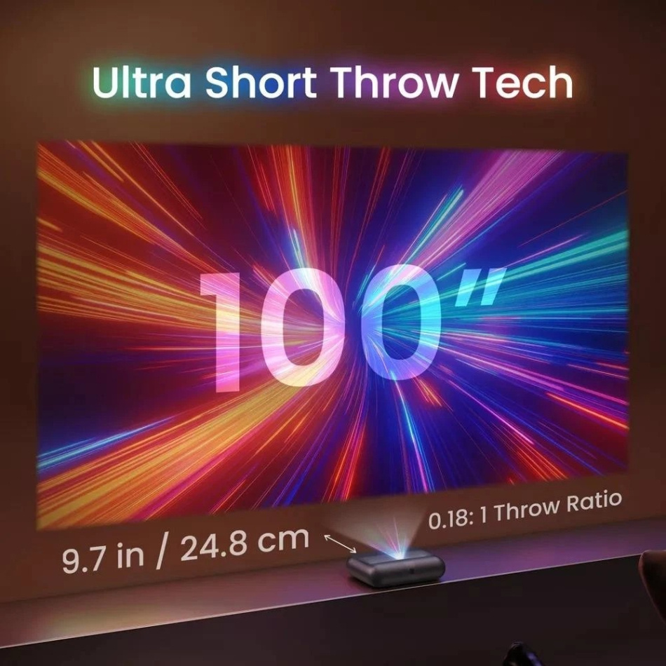 Yaber K300s, UST-laserprojektor med Google TV, Sound by JBL & Dolby Audio