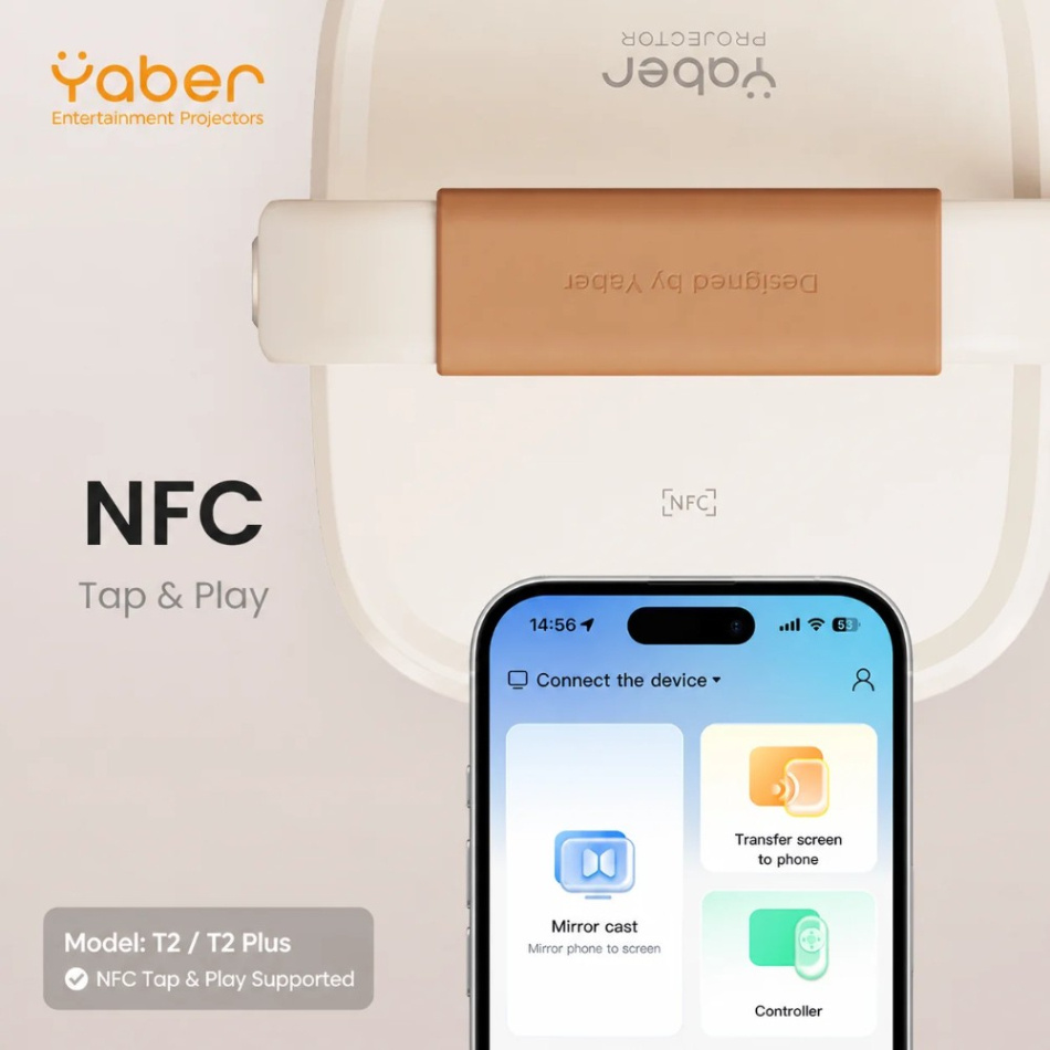 Yaber T2 Plus GTV, bærbar Full HD-projektor med Sound by JBL og batteridrift