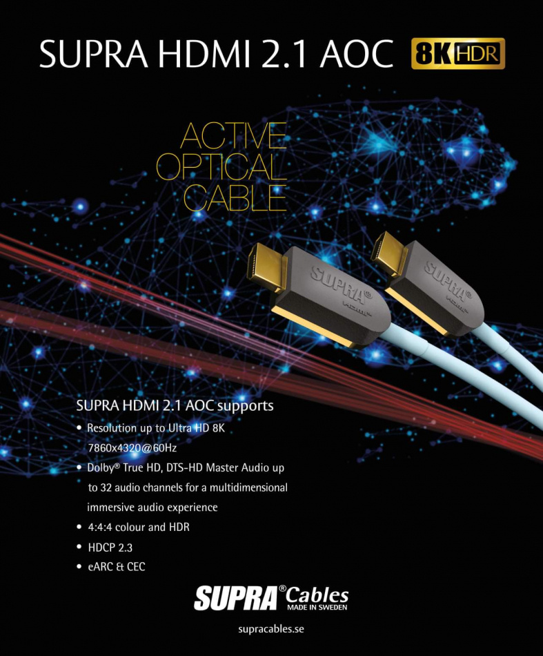 Supra HDMI AOC mk4 fiberoptisk HDMI-kabel 8K HDR