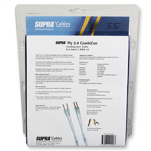 Supra PLY 3.4 Combicon, høyttalerkabel stereopar isblå