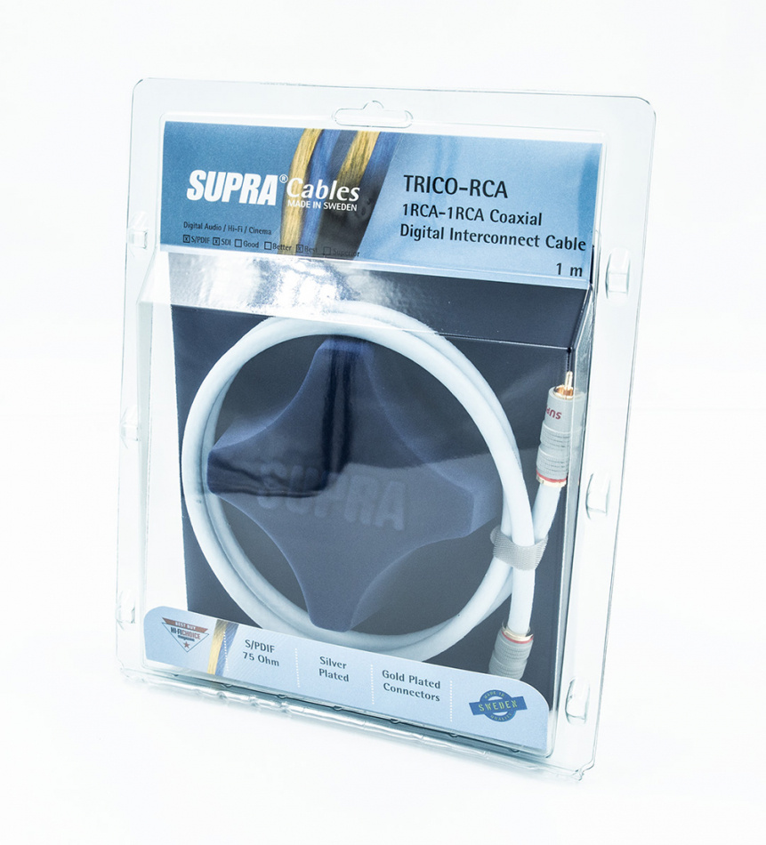 Supra Trico Coaxial S/PDIF RCA lydkabel, 1 meter