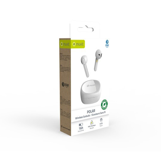 Muvit Polar trådløse in-ear-hodetelefoner, hvite