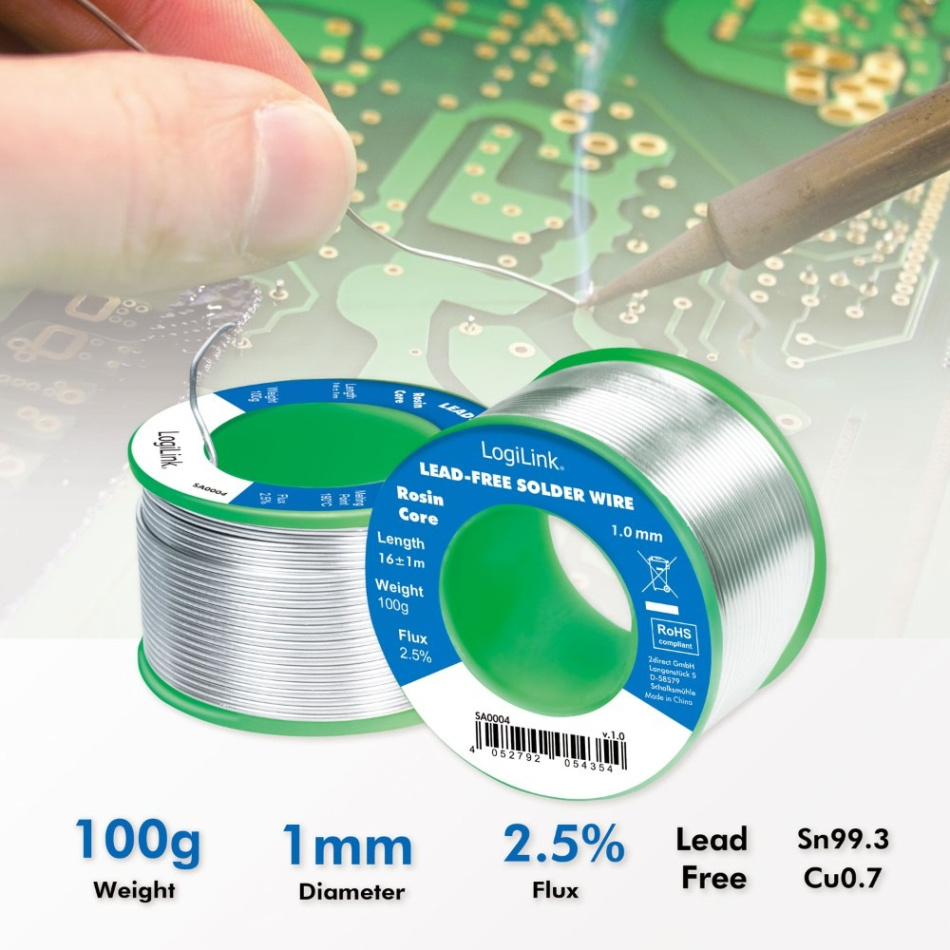 LogiLink SA0004 blyfritt loddetinn, 1.00mm 100 gram