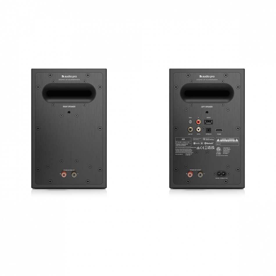 Audio Pro A28 aktive høyttalere med HDMI ARC, Bluetooth & Wifi, svart par