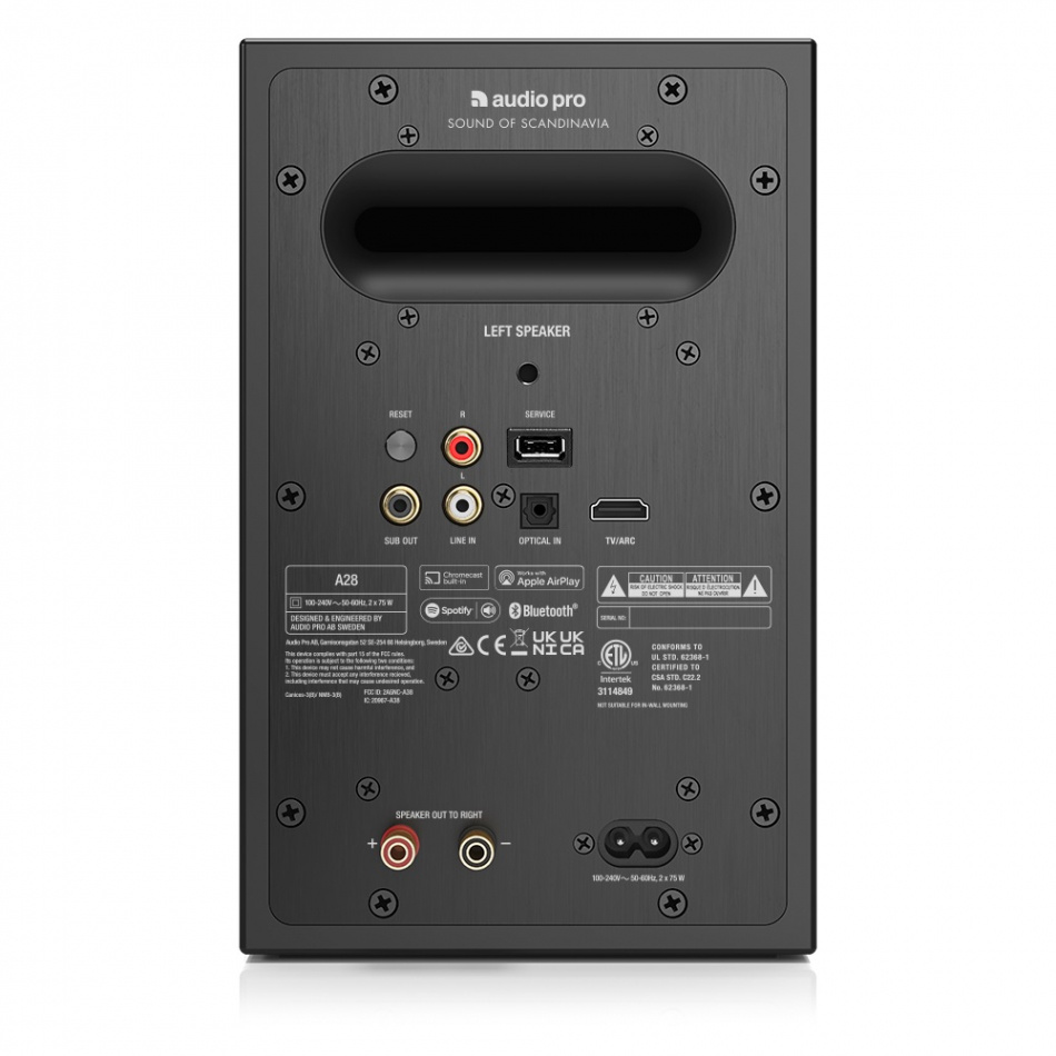 Audio Pro A28 aktive høyttalere med HDMI ARC, Bluetooth & Wifi, svart par