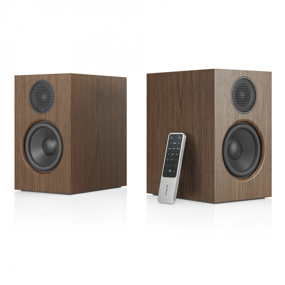 Audio Pro A28 W strømmingshøyttaler drevet av Linkplay med HDMI ARC, valnøtt par