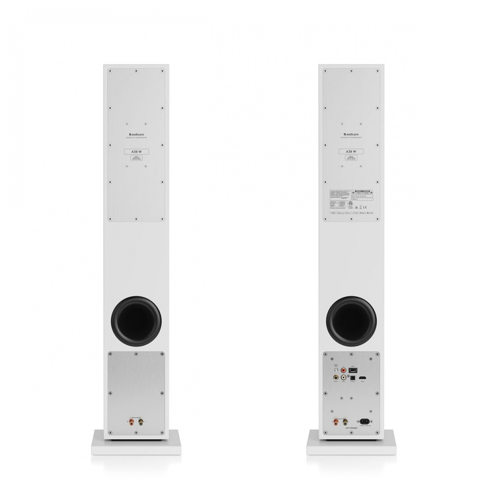 Audio Pro A38 W strømmingshøyttaler drevet av Linkplay med HDMI ARC, hvitt par