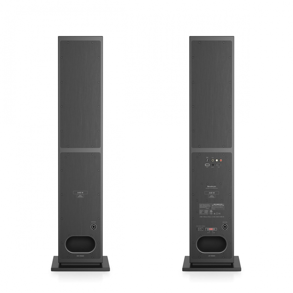 Audio Pro A48 W strømmingshøyttaler drevet av Linkplay med HDMI ARC, svart par